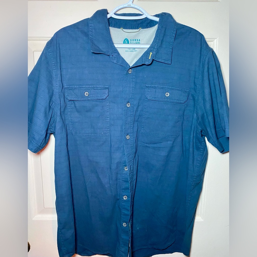 Sierra Designs Mens Shirt Blue Short Sleeve Button-Down Stretch Pockets XL